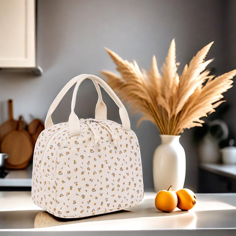 LEDAOU Lunch Box for Women Insulated Lunch Bag Corduroy Lunch Tote Bags Leakproof Cooler Lunch Case for Travel Work Picnic - Image 3